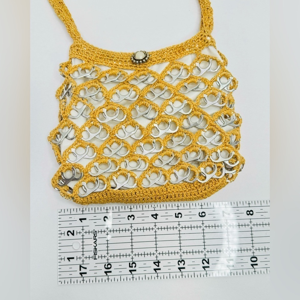 Handmade Crochet Gold Brown Handbag Purse Art with Recycled Soda Pop Tabs - Picture 13 of 14